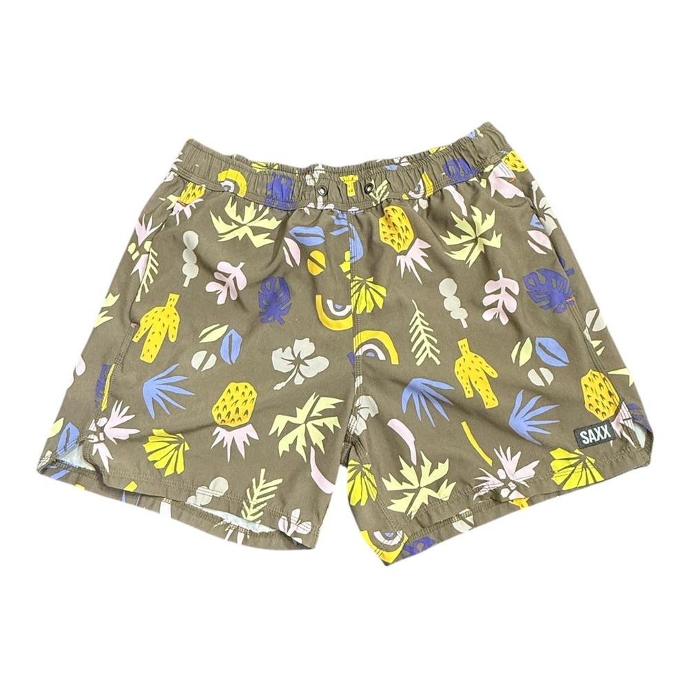 SAXX Oh Buoy 2 n 1 Volley Swim Trunks Cactus Pineapple Lined 5" Men's Medium